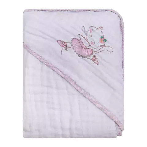 Toalha de Fralda Soft 80x80cm c/capuz Bordado Gatinha Baby Joy