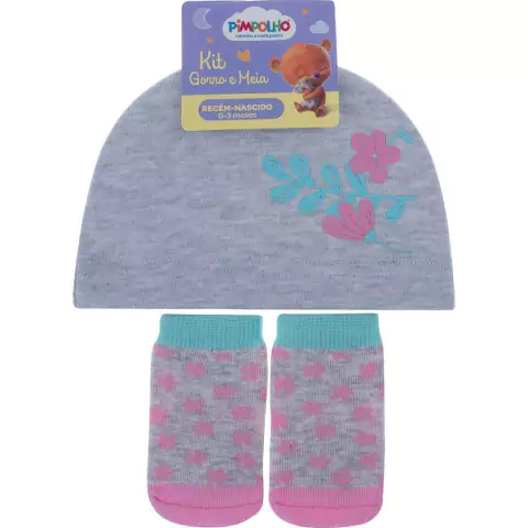 Kit Gorro e Meia RN Cinza Flor Pimpolho na internet