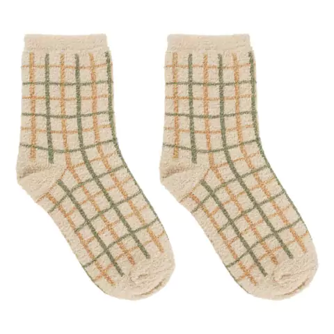 Meia Felpuda Tam.31 a 34 Bege Xadrez Pimpolho