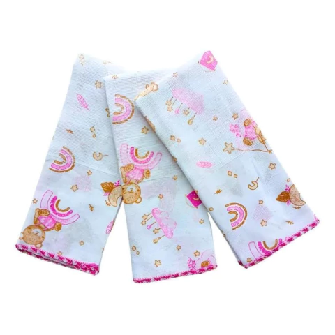 Kit c/3 Paninho de Boca Ursinha Rosa Baobá Baby