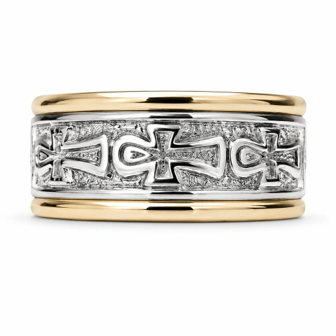 Anillo Cruz Egipcia | Plata 925 y Oro 18k