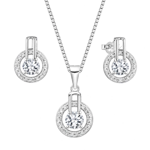 Conjunto Circle Crystals Cadena + Aros | Plata 925 Italiana