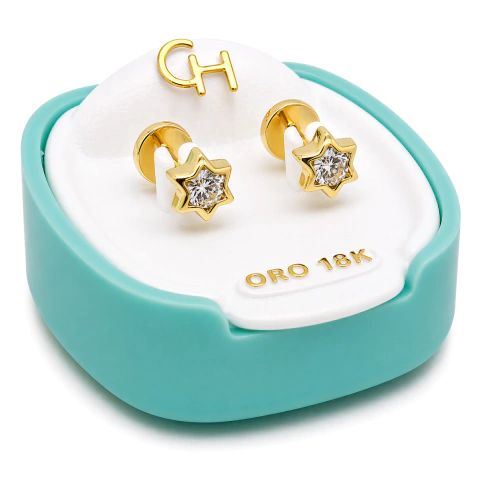 Aros Abridores Estrellas Exag. Cubic | Oro 18k (A PEDIDO)