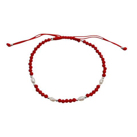 Pulsera Hilo Rojo Cristales y Perlas | Plata 925 Italiana - comprar online