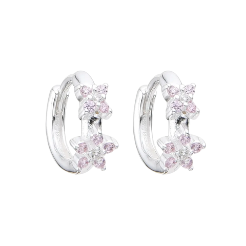 Aros Argollas Pink Flowers | Plata 925 Italiana - comprar online