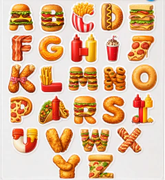 Kit 52 Cartelas Alfabeto Gourmet Food Adesivo Letras para Doces e Embalagens - Decorativo Confeitaria - comprar online