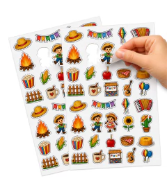 Cartela de Adesivos Festa Junina Coloridos – Ideal para Decoração e Embalagens quermesses e eventos juninos