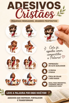 100 Adesivos e Etiquetas Cristao / Jesus 4x4cm Redondo, para presentes e lembrancinhas - Loja Steince