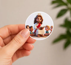 Imagem do 100 Adesivos e Etiquetas Cristao / Jesus 4x4cm Redondo, para presentes e lembrancinhas
