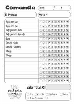 Bloco de Comanda Bar e Restaurante com 100 fls 10x14 Linha Bebidas