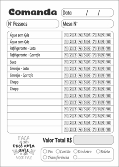 05 Blocos de Comanda Bar e Restaurante com 100 fls 10x14 Linha Bebidas
