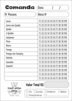 Bloco de Comanda Bar e Restaurante com 100 fls 10x14 Linha Pastelaria