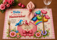 Jogo Americano Descartável / Porta Bandeja / Mesa Posta Especial Dia dos Namorados / Pombinhos