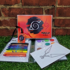 Kit com 5 maletas de pintura lembrancinha ninja com 31 Itens completo