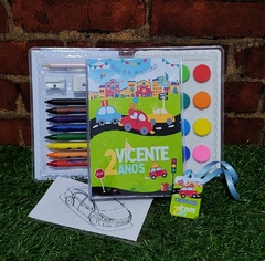 Kit com 5 maletas de pintura lembrancinha carrinho com 31 Itens completo na internet