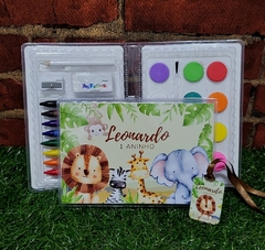 Kit com 5 maletas de pintura lembrancinha safari baby com 31 Itens completo