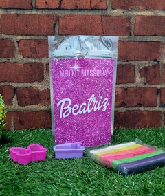 10 kits massinha rosa glitter no saquinho metalizado - Festinha Legal
