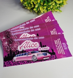 Kit com 15 convites ingresso VIP festa na limusine