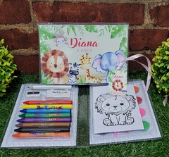 Kit com 5 maletas de pintura lembrancinha safari menina com 31 Itens completo - loja online