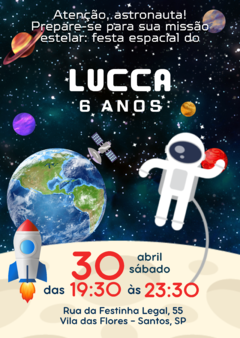 Convite virtual Astronauta arte digital tema astronauta para whatsapp