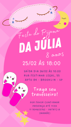 Convite festa do pijama arte digital para whatsapp