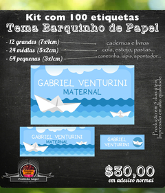 100 etiquetas material escolar barquinho de papel