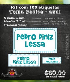 100 etiquetas material escolar - básico azul