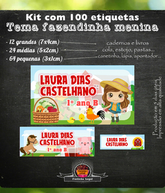 100 etiquetas material escolar fazendinha menina