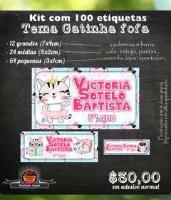 100 etiquetas material escolar Gatinha fofa