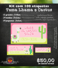 100 etiquetas material escolar Lhama e Cactus