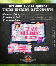 100 etiquetas material escolar menina astronauta