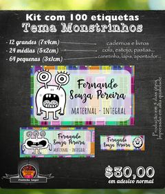100 etiquetas material escolar Monstrinhos