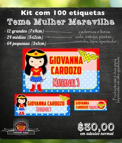 100 etiquetas material escolar Mulher Maravilha
