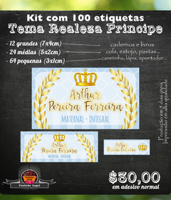 100 etiquetas material escolar Realeza Príncipe