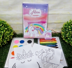 10 estojos de pintura Unicórnio com 31 itens lembrancinha Unicornio completa