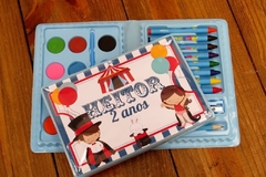 Kit com 8 estojos de pintura lembrancinha Circo com 31 Itens completo