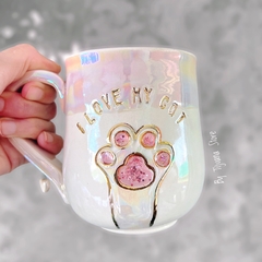 Taza Love My Cat C/Oro y Nacar - comprar online