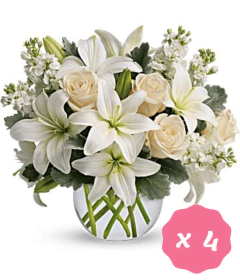 PACK X 4 BOUQUET DE LILIUM Y ROSAS (CON FLORERO INCLUÍDO) / CENTROS DE MESA