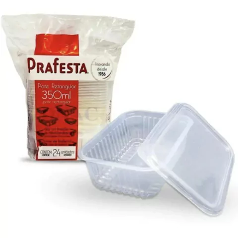 KIT POTE RETANGULAR 350ML FREEZER/MICRO C/24 PRAFESTA