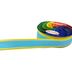 Fita pespontada sinimbu - azul frozen com amarelo (rolo 10 mts) - comprar online