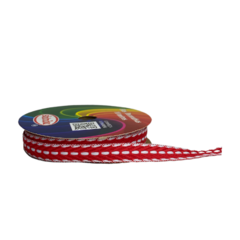 Fita sinimbu pespontada - vermelho e branco (rolo 10 mts) - comprar online