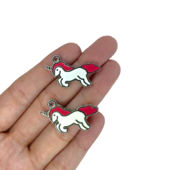 Pingente unicórnio cabelo rosa (4 unid.) Metal Prata - comprar online