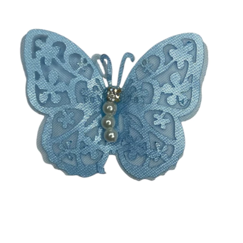 Borboleta de voal com pérolas e strass no centro (2 unid.) - Azul