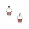 PINGENTE MINI CUPCAKE ROSA/BRANCO (3 unidades) METAL