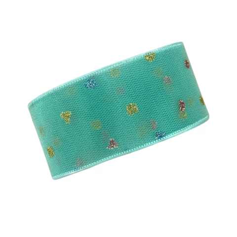 Fita voal/organza poá glitter - Verde (3 mts)