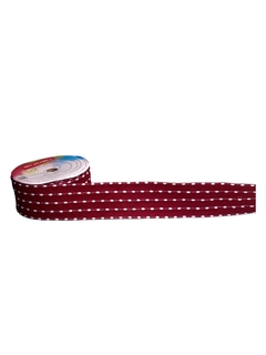 Fita Sinimbu bordinha pompom (rolo 10 mts) - Vinho pesp. branco - Mania de Fitas
