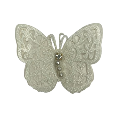 Borboleta de voal com pérolas e strass no centro (2 unid.) - Marfim