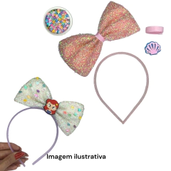 Kit tiara com laço pronto Concha Rosa
