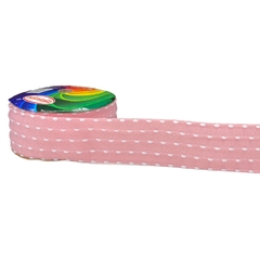 Fita Sinimbu bordinha pompom (rolo 10 mts) - Rosa pesp. branco - Mania de Fitas