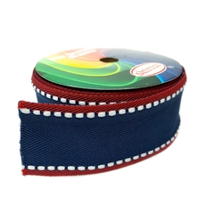 Fita pespontada sinimbu - azul marinho com vermelho (rolo 10 mts) - Mania de Fitas